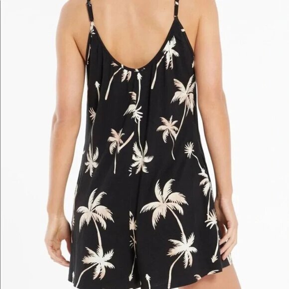 Z Supply Tiki Tropical Palm Tree Romper One Piece Lounge Jumpsuit Black Sz Large - Picture 4 of 10